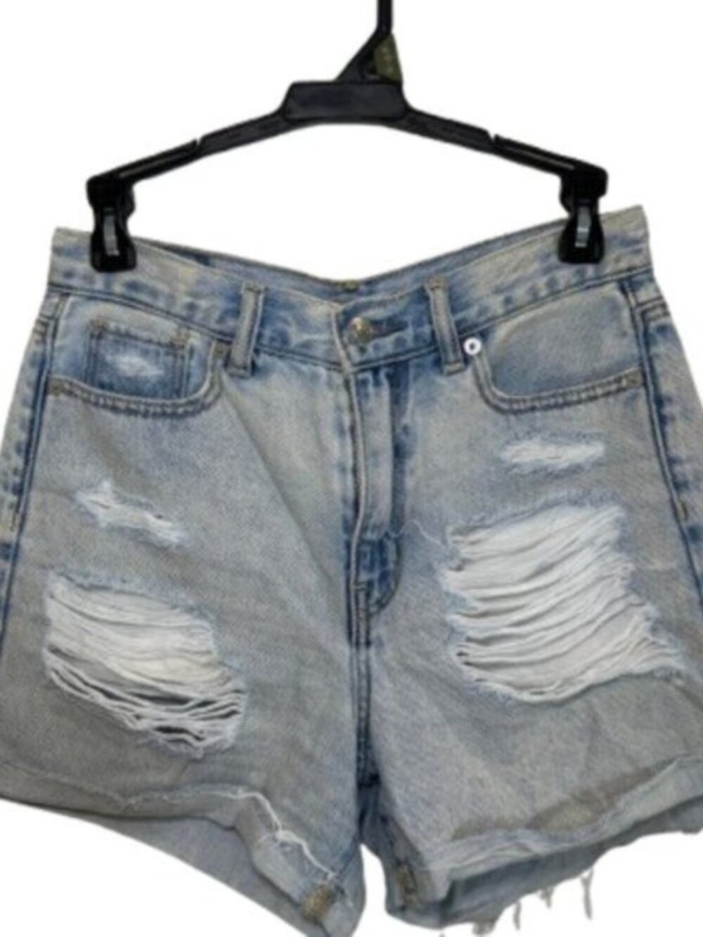American Eagle High Rise Light Wash Distressed Mom Jean Shorts Size 0